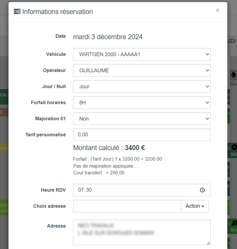 Fiche réservation : calcul automatique du montant