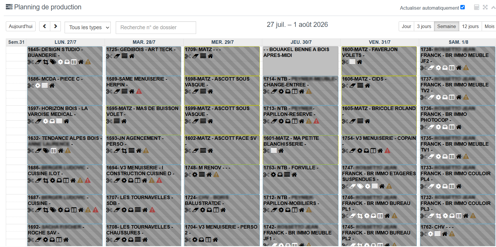 Planning de production hebdomadaire