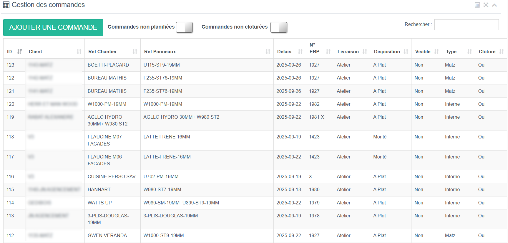 Gestion des commandes : filtres et suivi de clôture